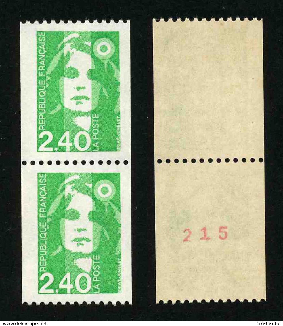 FRANCE - BICENTENAIRE BRIAT 2.40 - YT 2823 Et 2823a ** - TIMBRES DE ROULETTE EN PAIRE AVEC NUMERO ROUGE NEUFS ** - 1989-1996 Bicentenial Marianne