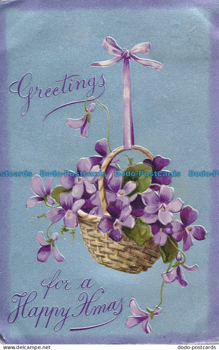 R031176 Greetings For A Happy Xmas. Flowers In Basket. Davidson Bros - Wereld