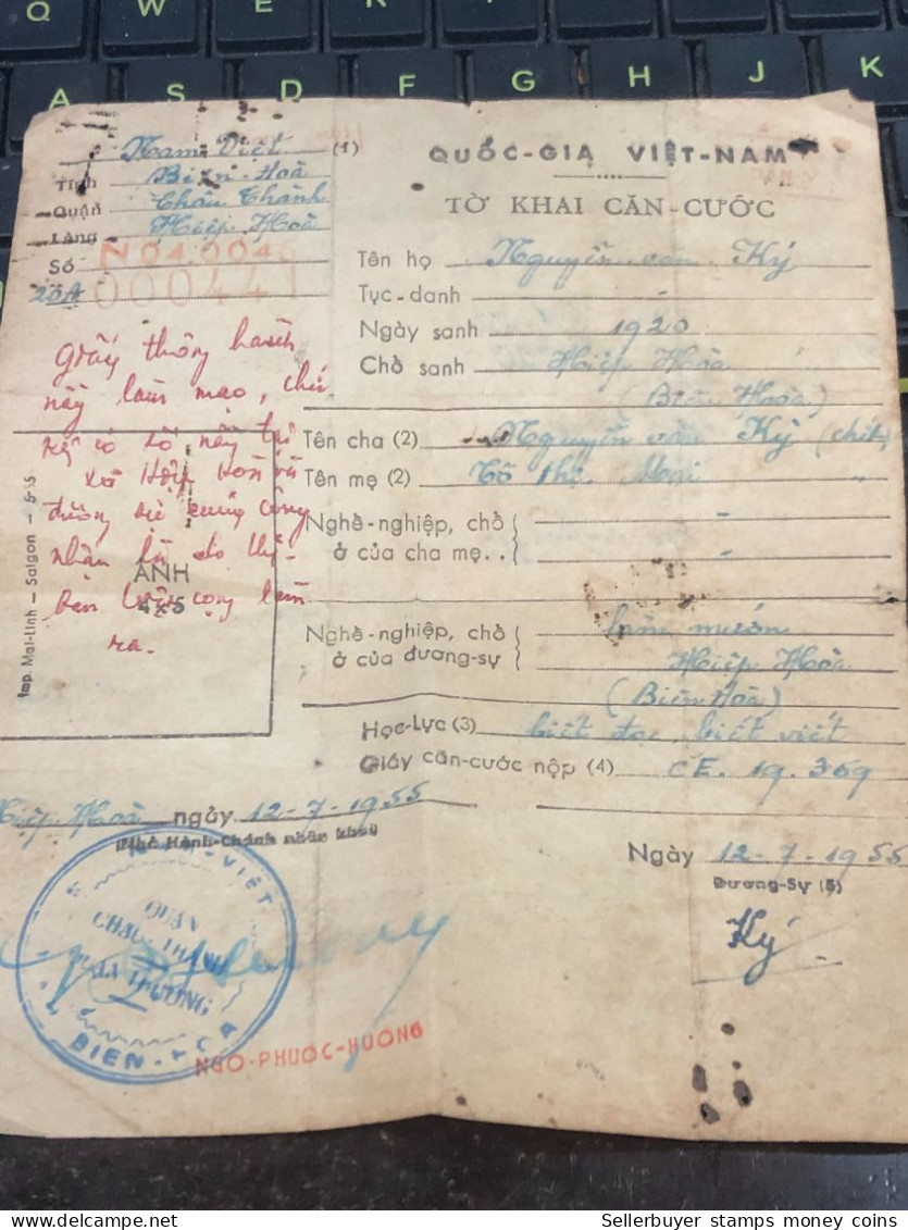 VIET NAM-OLD-ID PASSPORT INDO-CHINA-name-NGUYEN VAN KY-1955-1pcs Book PAPER - Collections
