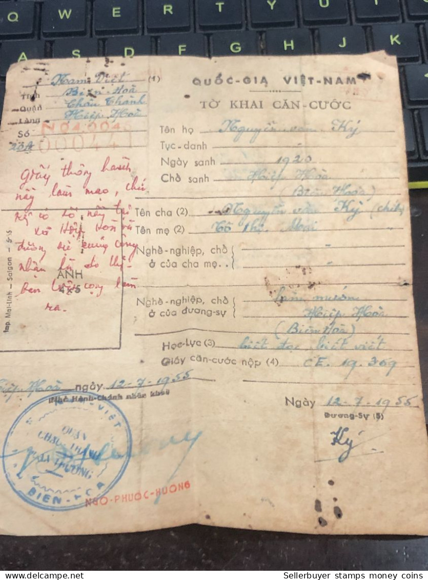 VIET NAM-OLD-ID PASSPORT INDO-CHINA-name-NGUYEN VAN KY-1955-1pcs Book PAPER - Verzamelingen