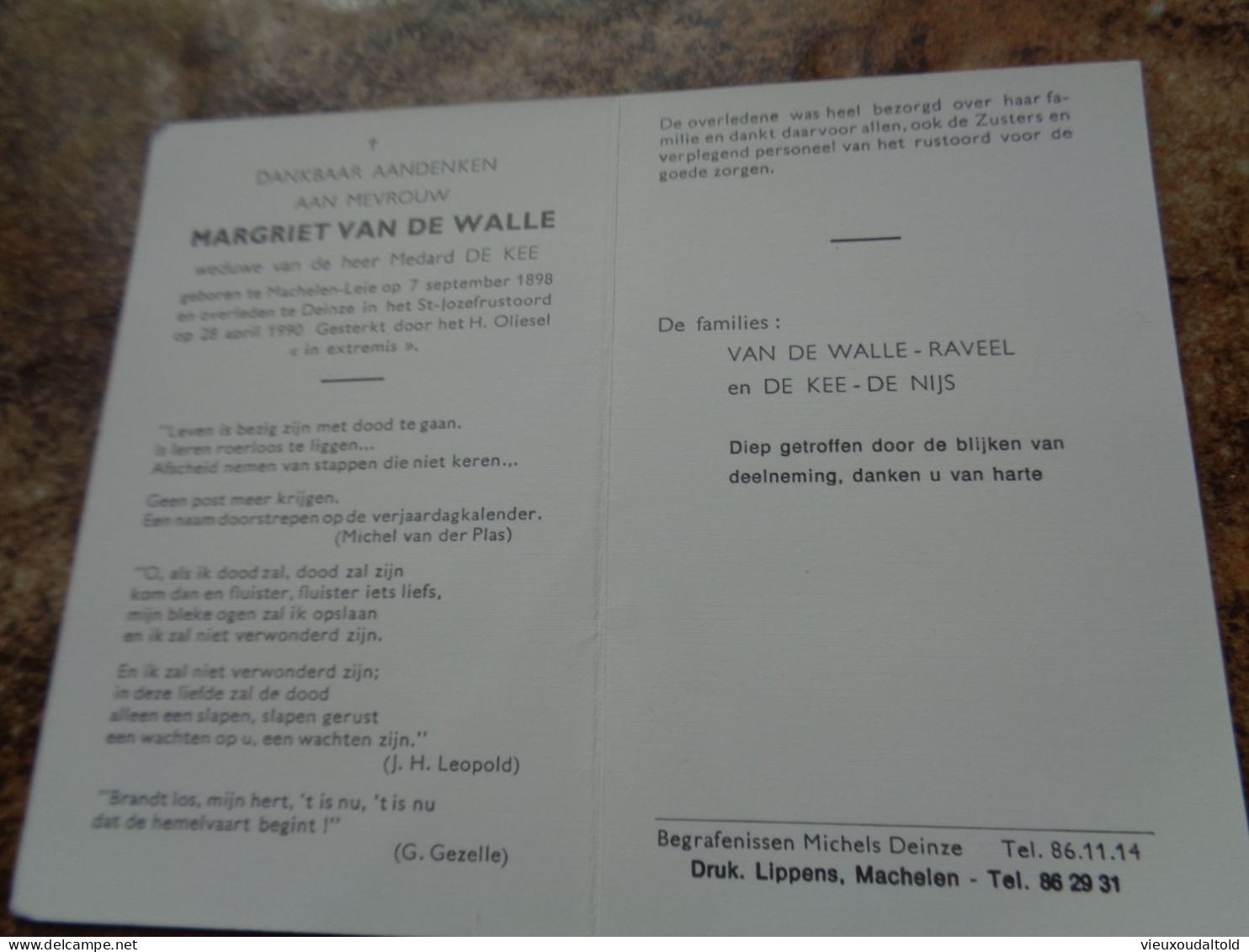 Doodsprentje/Bidprentje   MARGRIET VAN DE WALLE   Machelen/Leie 1898-1990 Deinze  (Wwe Medard DE KEE) - Religion & Esotérisme
