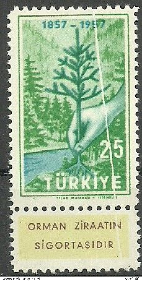 Turkey; 1957 Centenary Of The Instruction Of Forestry In Turkey "Pleat ERROR" - Unused Stamps