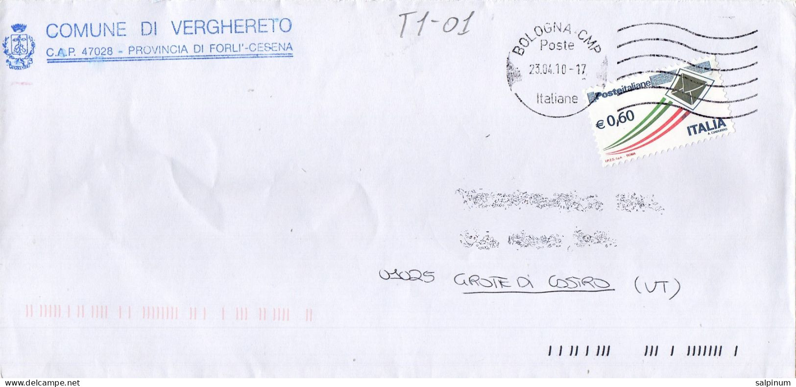 Stemma Comune Di Verghereto (Provincia Di Forlì-Cesena) Su Busta Tipo 1 Anno 2010 - Enveloppes