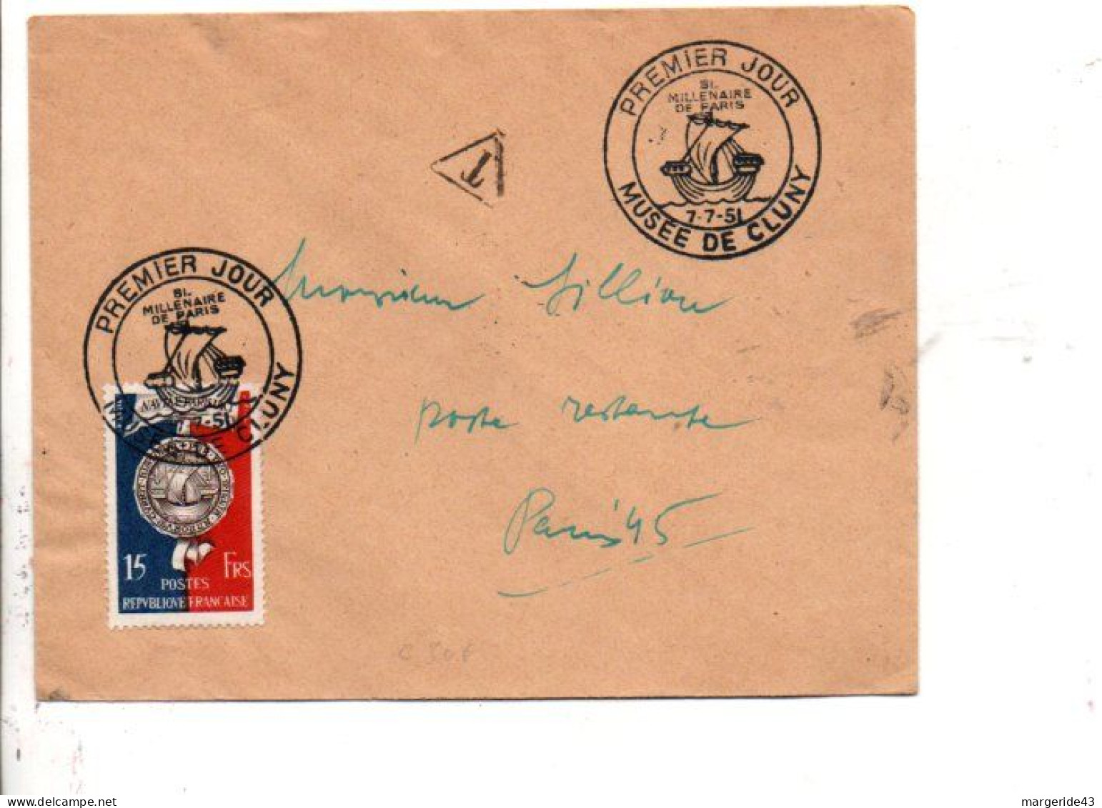 LETTRE FDC MUSEE DE CLUNY 1951 - Commemorative Postmarks
