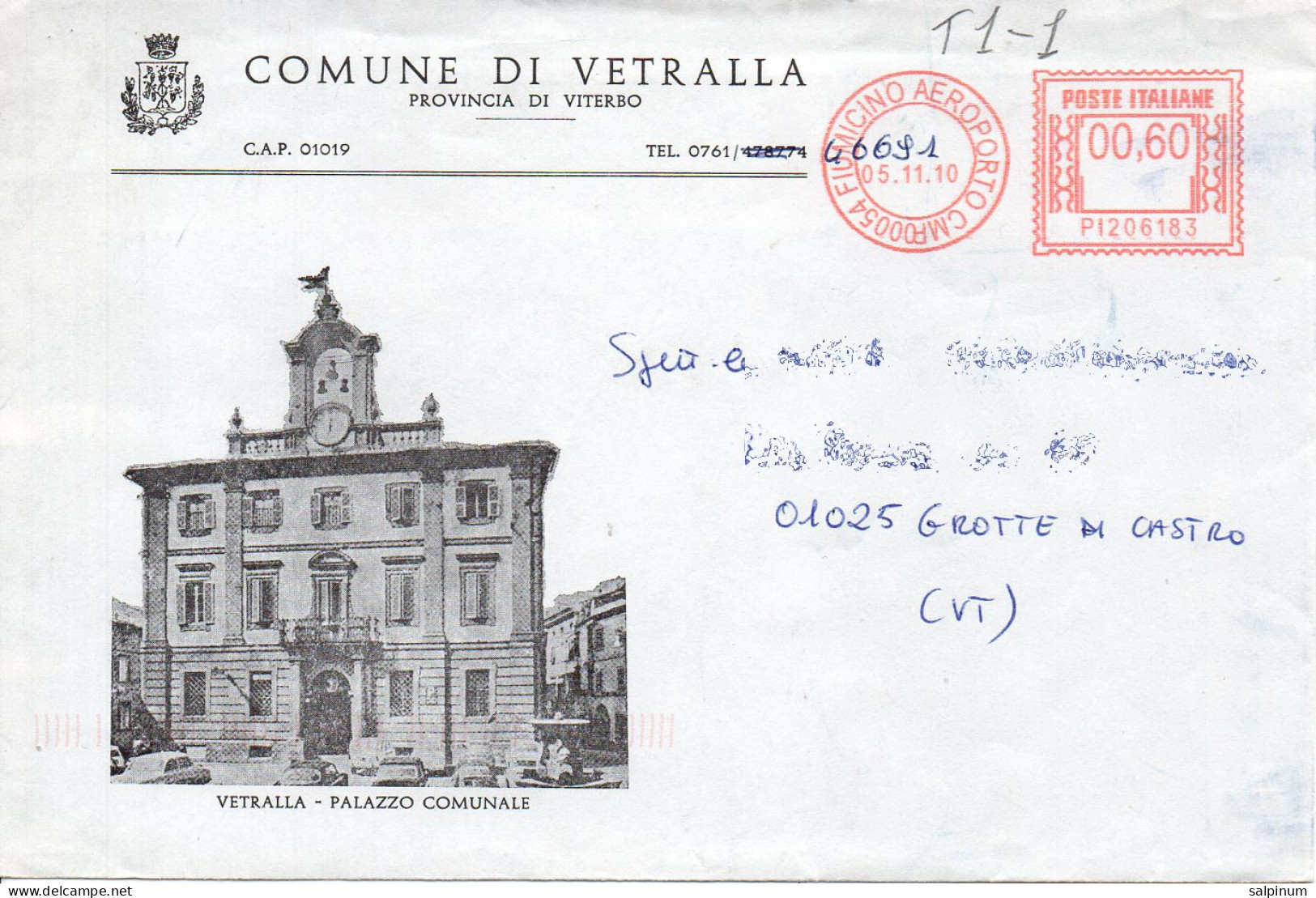 Stemma Comune Di Vetralla (Provincia Di Viterbo) Su Busta Tipo 1 Anno 2010 - Briefe U. Dokumente