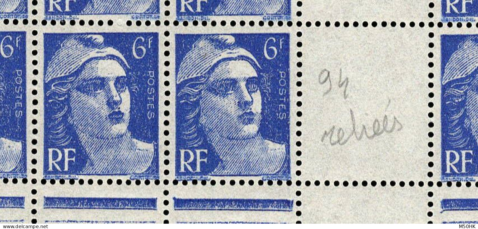 Variétés Marianne De Gandon - YV 720a (les 2 Cases Mèches Reliées) & 720b (les 2 Cases Mèches Croisées) Dans Bloc De 70 - 1945-54 Marianne Of Gandon