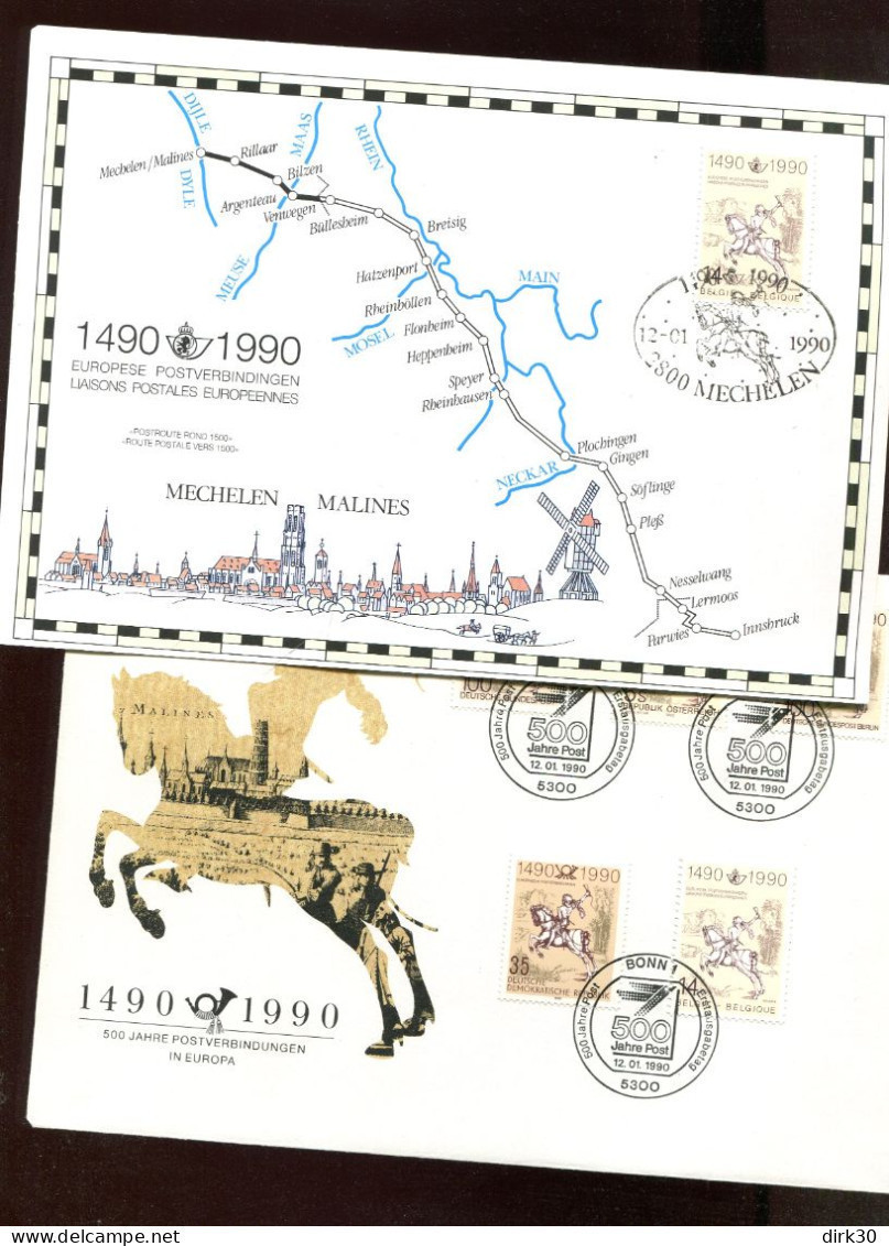Belgie 1990 2350 Innsbruck-Mechelen HK + FDC Bonn & Innsbruck JOINT ISSUE GERMANY AUSTRIA HORSE - Souvenir Cards - Joint Issues [HK]