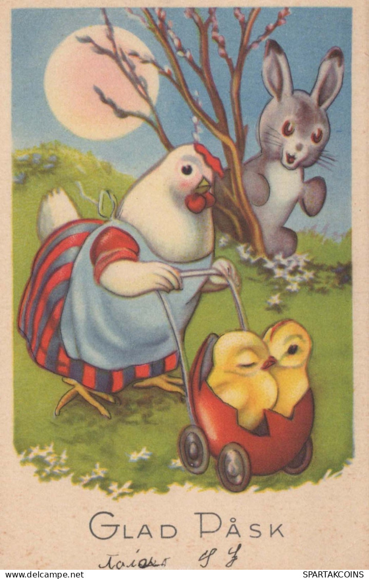 OSTERN HUHN EI Vintage Ansichtskarte Postkarte CPA #PKE325.A - Pascua