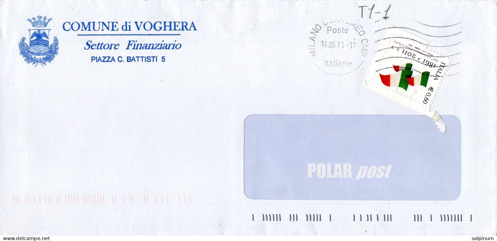 Stemma Comune Di Voghera (Provincia Di Pavia) Su Busta Tipo 1 Anno 2011 - Briefe U. Dokumente