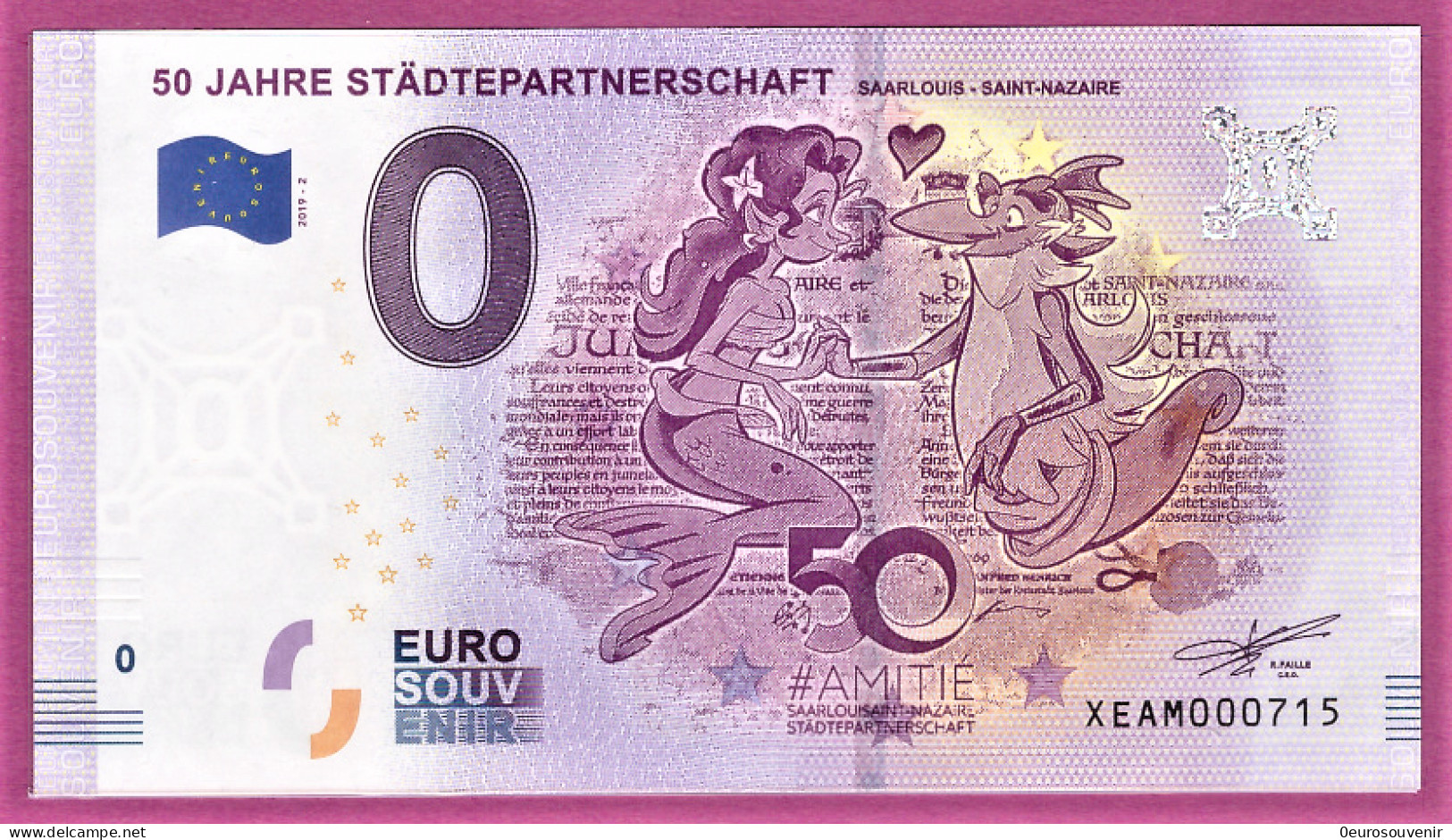 0-Euro XEAM 2019-2 50 JAHRE STÄDTEPARTNERSCHAFT - SAARLOUIS - SAINT-NAZAIRE - Privatentwürfe