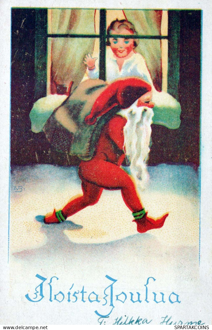SANTA CLAUS Happy New Year Christmas GNOME Vintage Postcard CPSMPF #PKD105.A - Santa Claus
