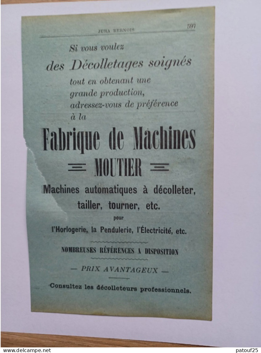 Ancienne Publicité Horlogerie FABRIQUE DE MACHINES MOUTIER  Suisse 1914 - Suiza