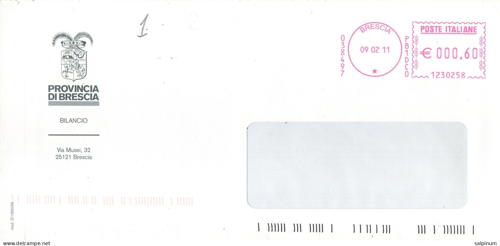 Stemma Provincia Di Brescia Su Busta Tipo 1 Anno 2011 - Enveloppes