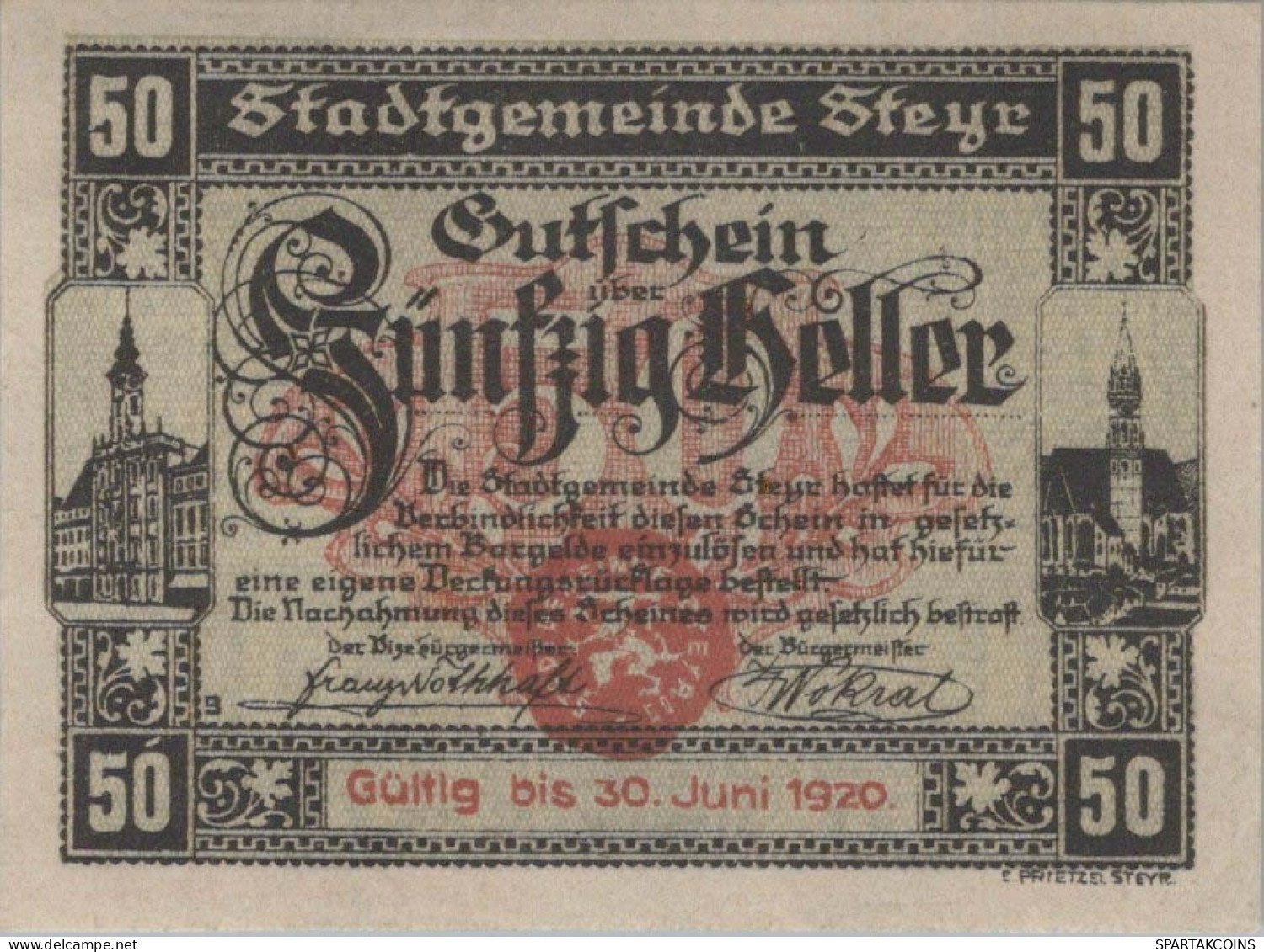 50 HELLER 1920 Stadt STEYR Oberösterreich Österreich Notgeld Banknote #PE707 - [11] Emissions Locales