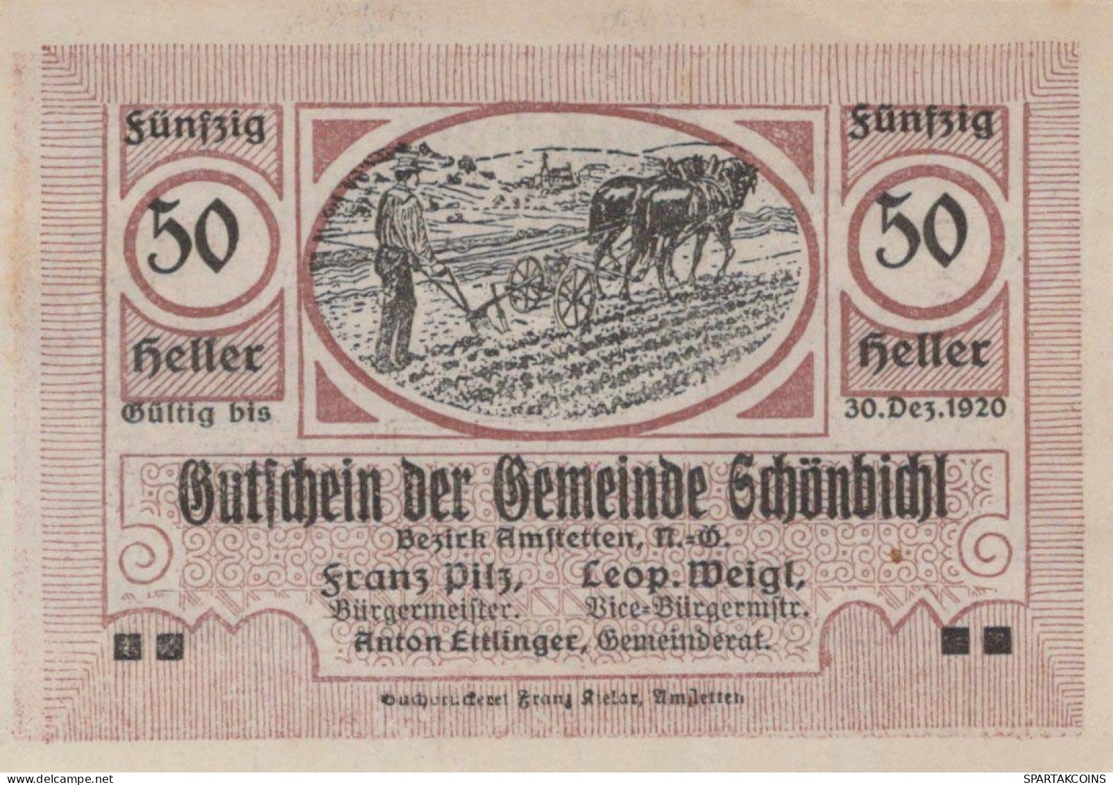 50 HELLER 1920 Stadt SCHoNBICHEL Niedrigeren Österreich Notgeld #PE790 - [11] Emisiones Locales