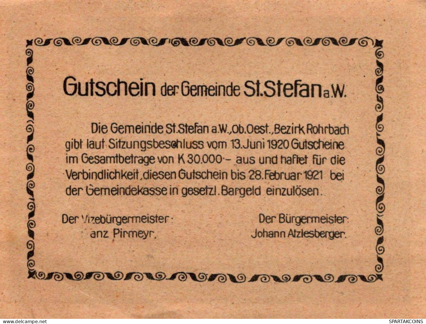 50 HELLER 1920 Stadt SANKT STEFAN AM WALDE Oberösterreich Österreich #PE860 - Lokale Ausgaben