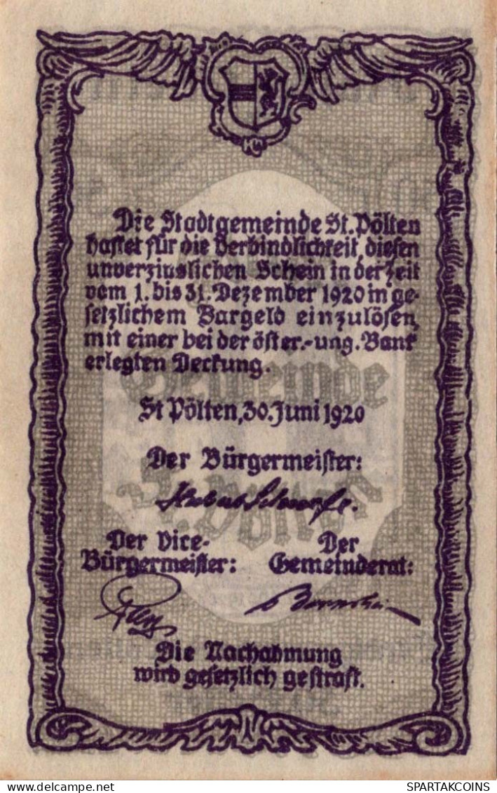 50 HELLER 1920 Stadt SANKT PÖLTEN Niedrigeren Österreich Notgeld Papiergeld Banknote #PG693 - Lokale Ausgaben