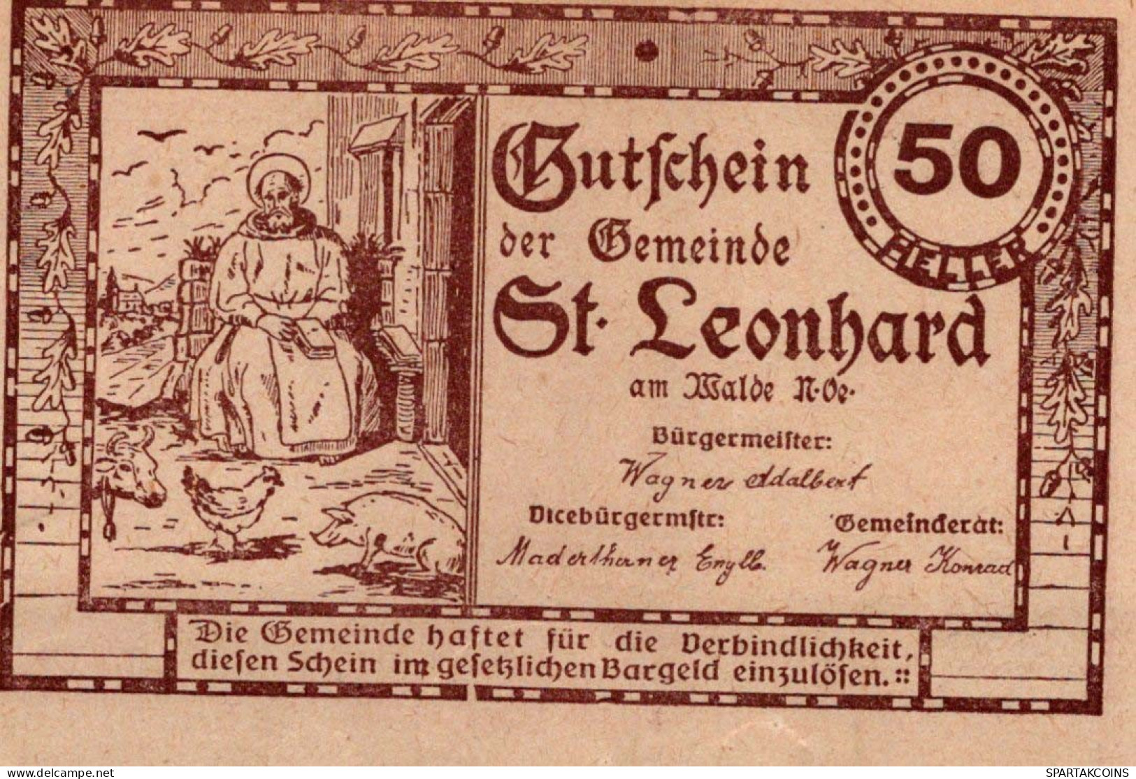 50 HELLER 1920 Stadt SANKT LEONHARD AM WALDE Niedrigeren Österreich #PE619 - [11] Local Banknote Issues