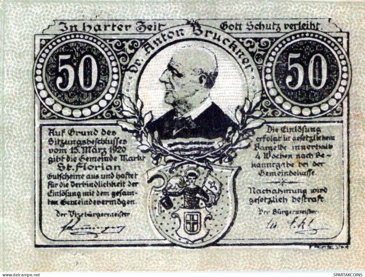 50 HELLER 1920 Stadt SANKT FLORIAN Oberösterreich Österreich Notgeld #PE762 - [11] Local Banknote Issues