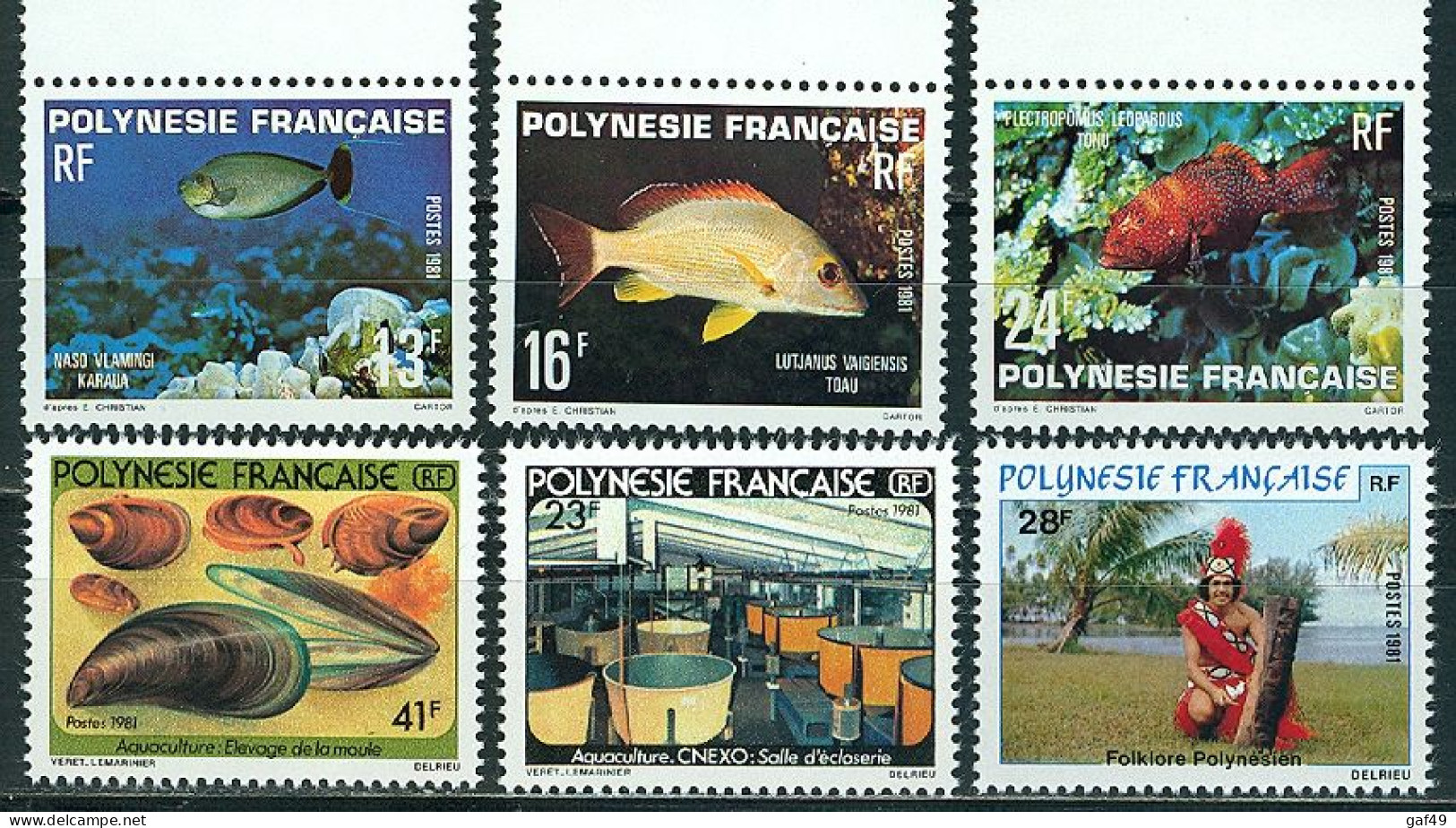 Polynésie N°Y&T 160 à 164 Et 166 Poissons Aquaculture Folklore Neufs Sans Charnière Très Frais - Ongebruikt