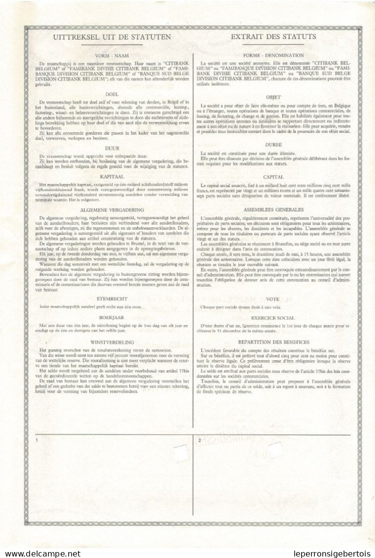 - Titre De 1991 - Citibank Belgium - EF - Bank & Insurance