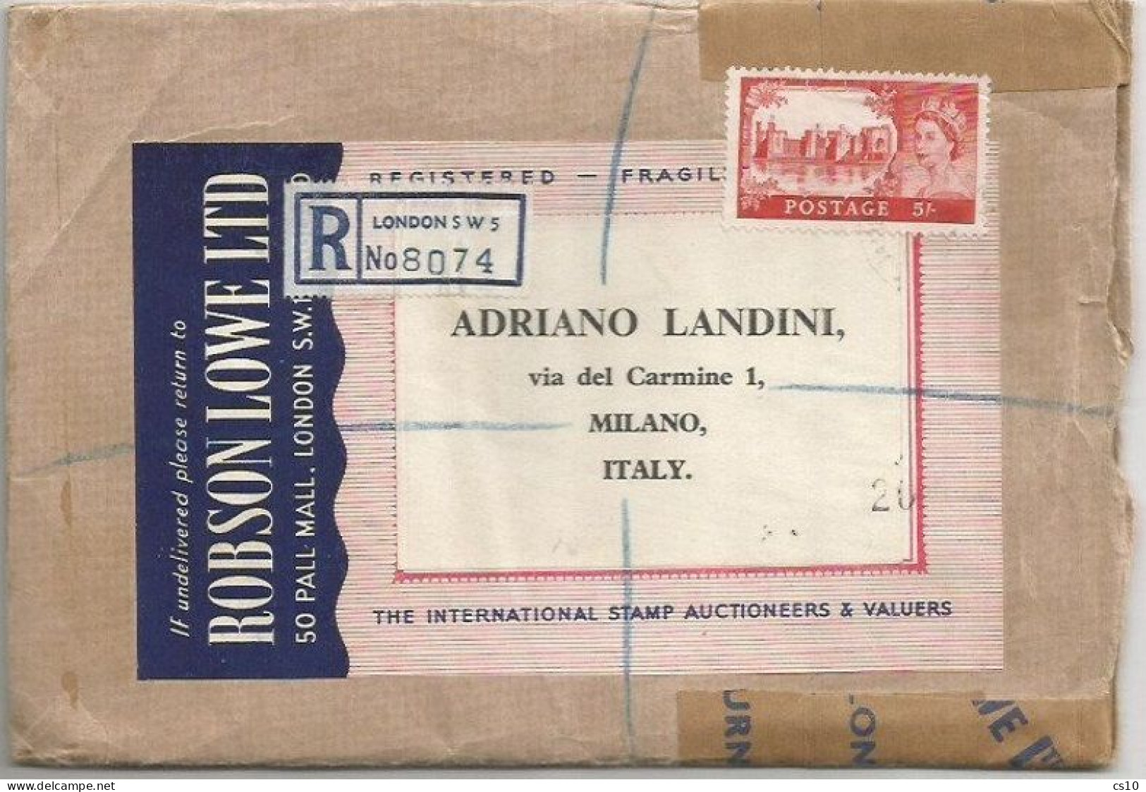 UK Britain Castles QE2 S5 Solo Franking Reg.CV London 3march 1967 To Italy - Marcofilie
