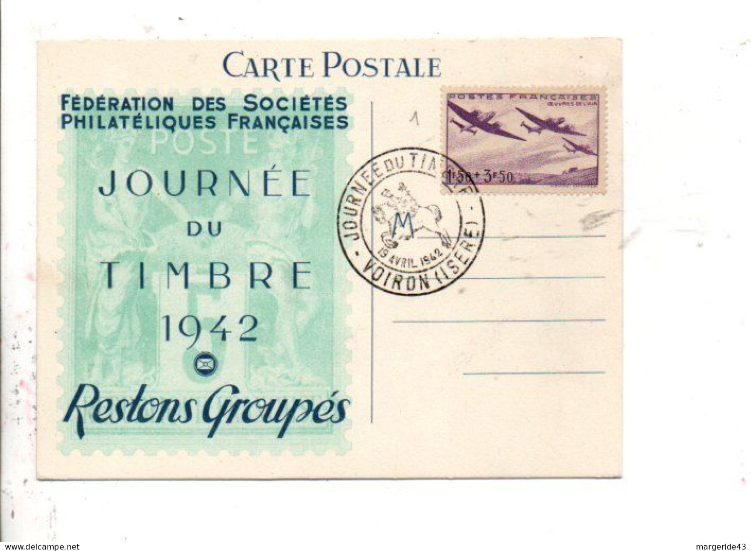 JOURNEE DU TIMBRE 1942 VOIRON ISERE - Cachets Commémoratifs