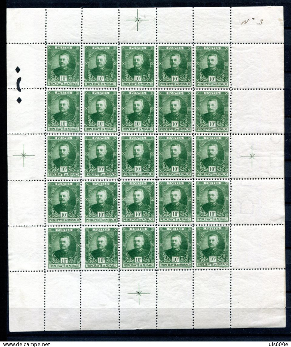 1923/24.MONACO.YVERT 65/69**.NUEVOS SIN FIJASELLOS(MNH).BLOQUE DE 25. - Unused Stamps