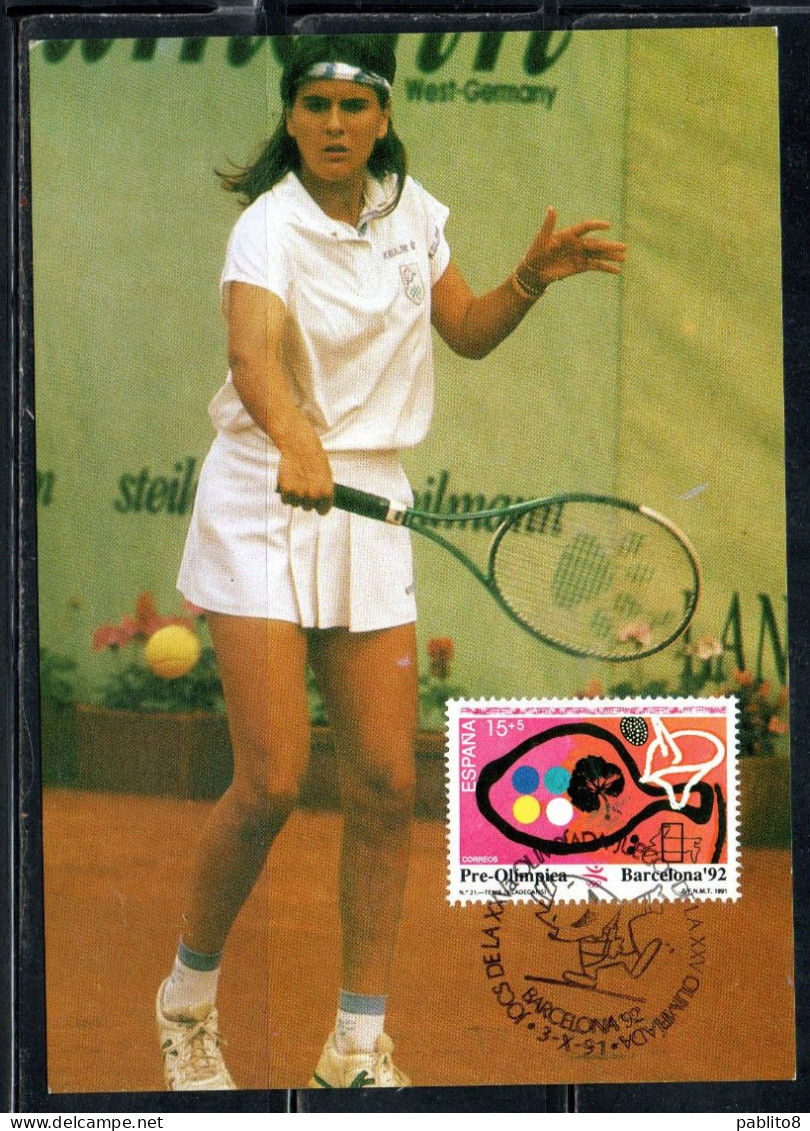 SPAIN ESPAÑA SPAGNA 1991 SUMMER OLYMPIC GAMES OLYMPICS BARCELONA92 PRE-OLIMPICA TENNIS 15+5p MAXI MAXIMUM CARD - Maximum Cards