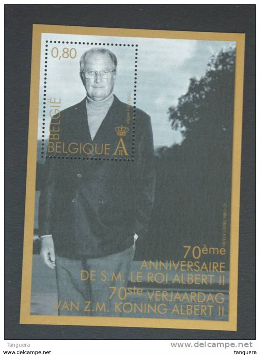 België Belgique 2004 Koning Roi Albert II 70 Anniversaire COB 3290 BL 113 Yv 3277 Bloc 103 MNH ** - 2002-… (€)