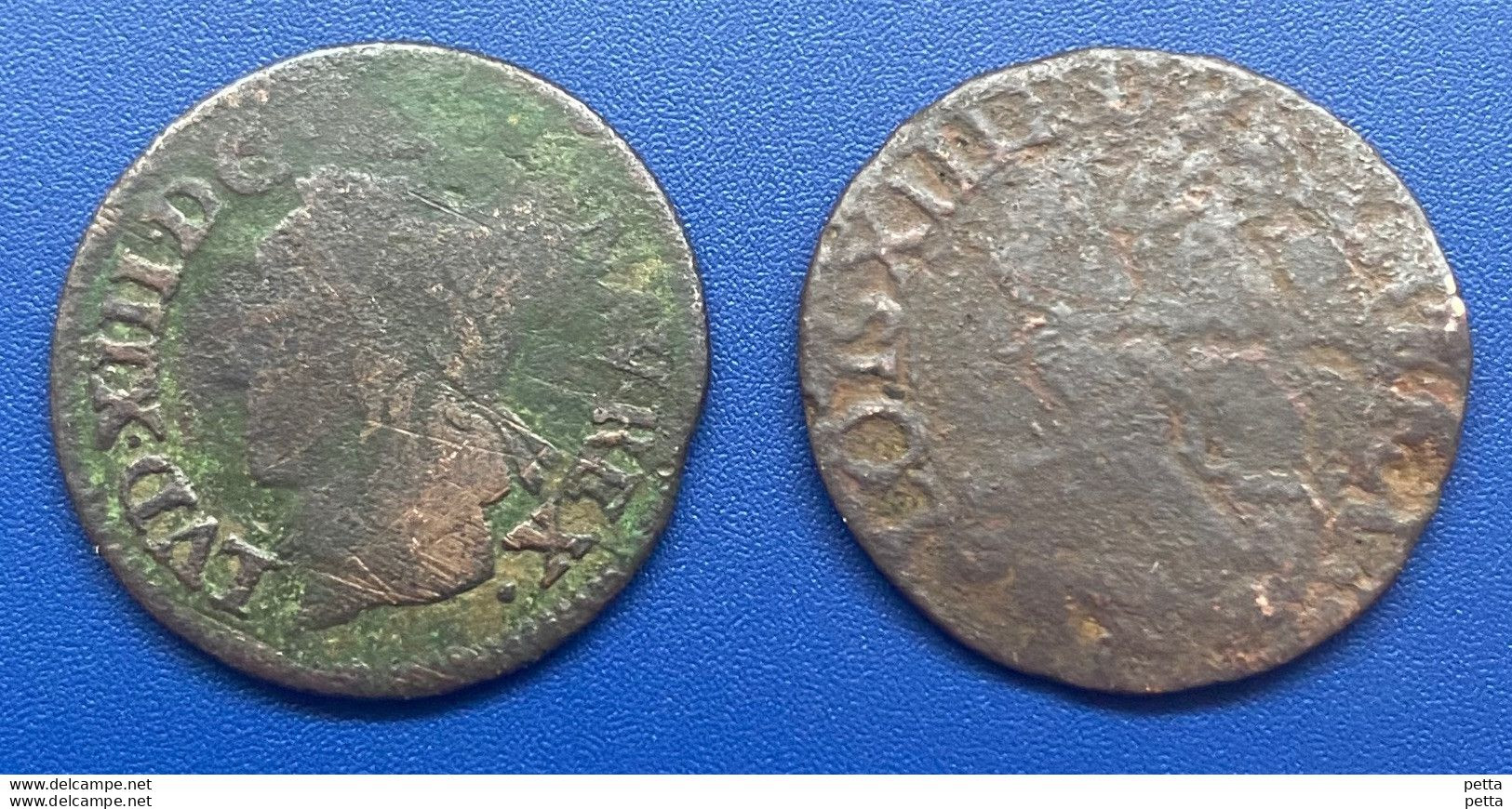 2 Monnaies De Louis XIII Double Tournois 1637E Et 1643A ……. Vendu En L’état (40) - 1610-1643 Luis XIII El Justo