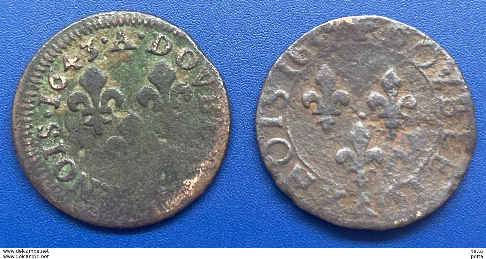 2 Monnaies De Louis XIII Double Tournois 1637E Et 1643A ……. Vendu En L’état (40) - 1610-1643 Lodewijk XIII Van Frankrijk De Rechtvaardige