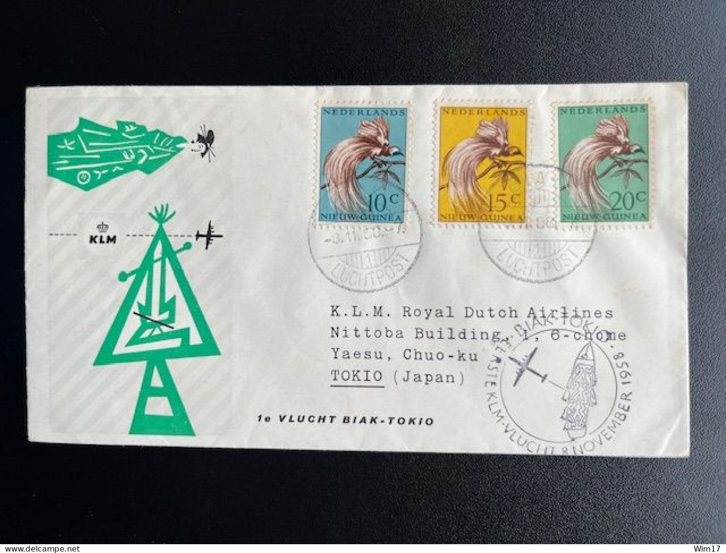 DUTCH NEW GUINEA 1958 FIRST FLIGHT COVER BIAK TO TOKYO 08-11-1958 NEDERLANDS NIEUW GUINEA - Netherlands New Guinea