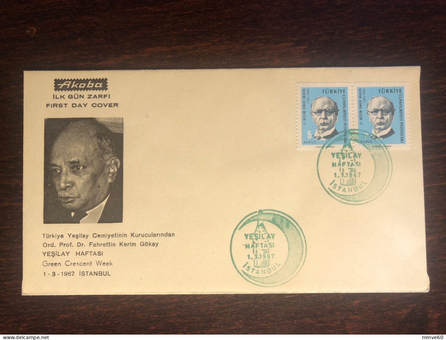 TURKEY FDC COVER 1967 YEAR DOCTOR GOKAY GREEN CROSS HEALTH MEDICINE STAMPS - FDC