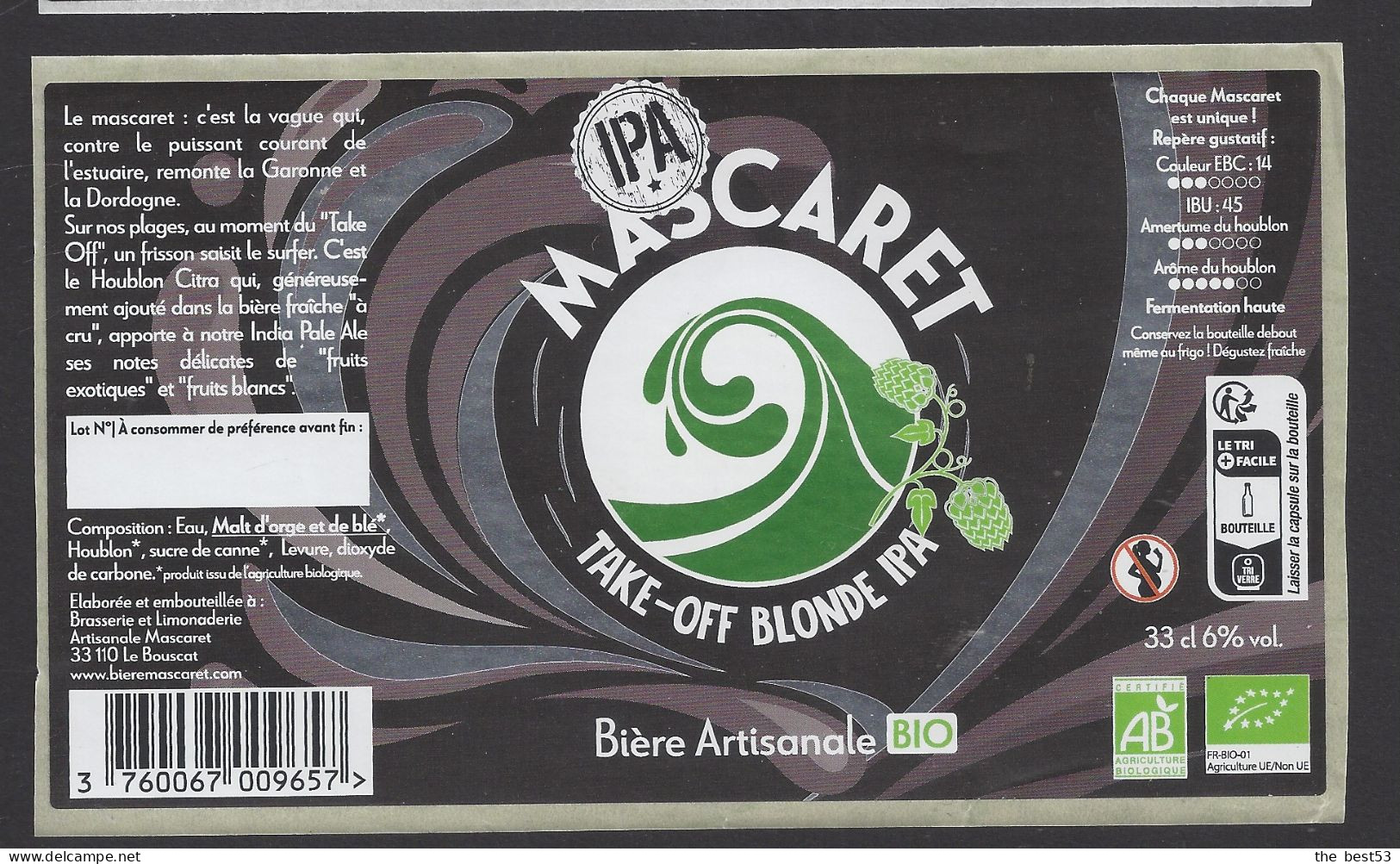 Etiquette De Bière Take Off Blonde IPA  -  Brasserie Mascaret à Le Bouscat  (33) - Bier