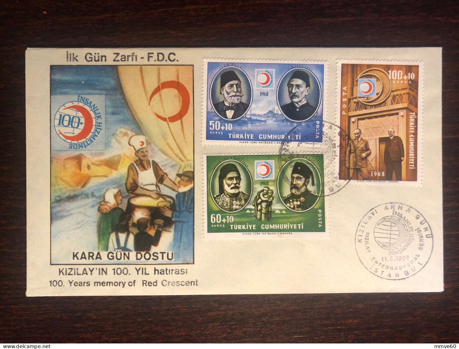 TURKEY FDC COVER 1968 YEAR RED CRESCENT RED CROSS HEALTH MEDICINE STAMPS - FDC