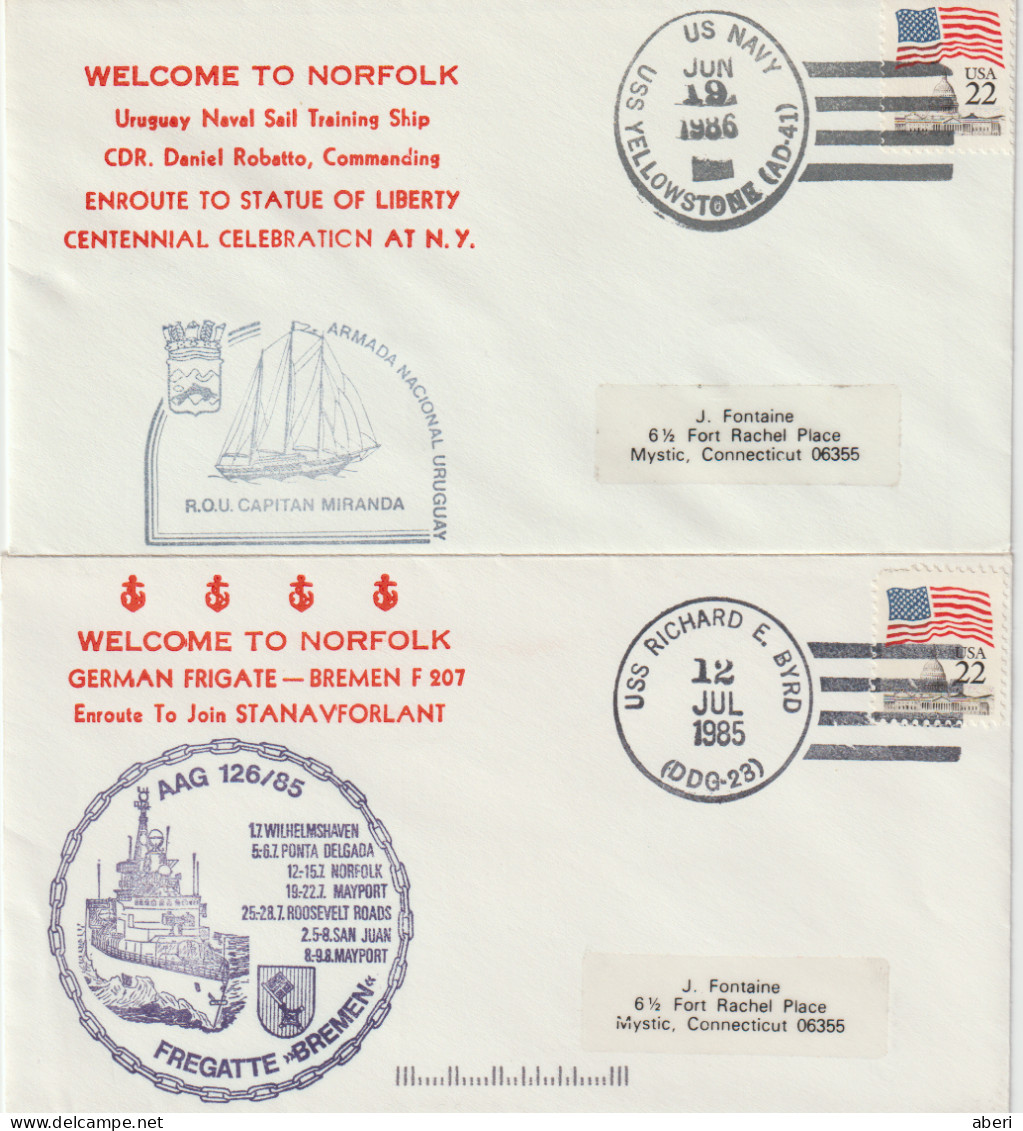 16032   WELCOME TO NORFOLK - 6 Enveloppes - BRITISH (3) ;  URUGUAY; GERMAN; US - Scheepspost