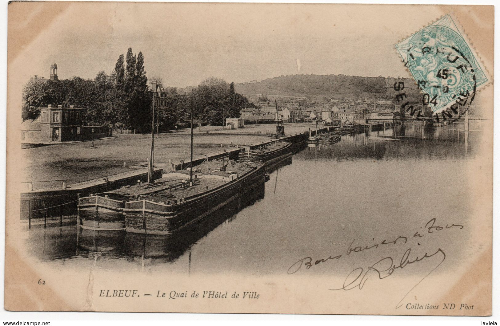 76 ELBEUF - Le Quai De L'Hôtel De Ville - Circulée 1904 - Elbeuf