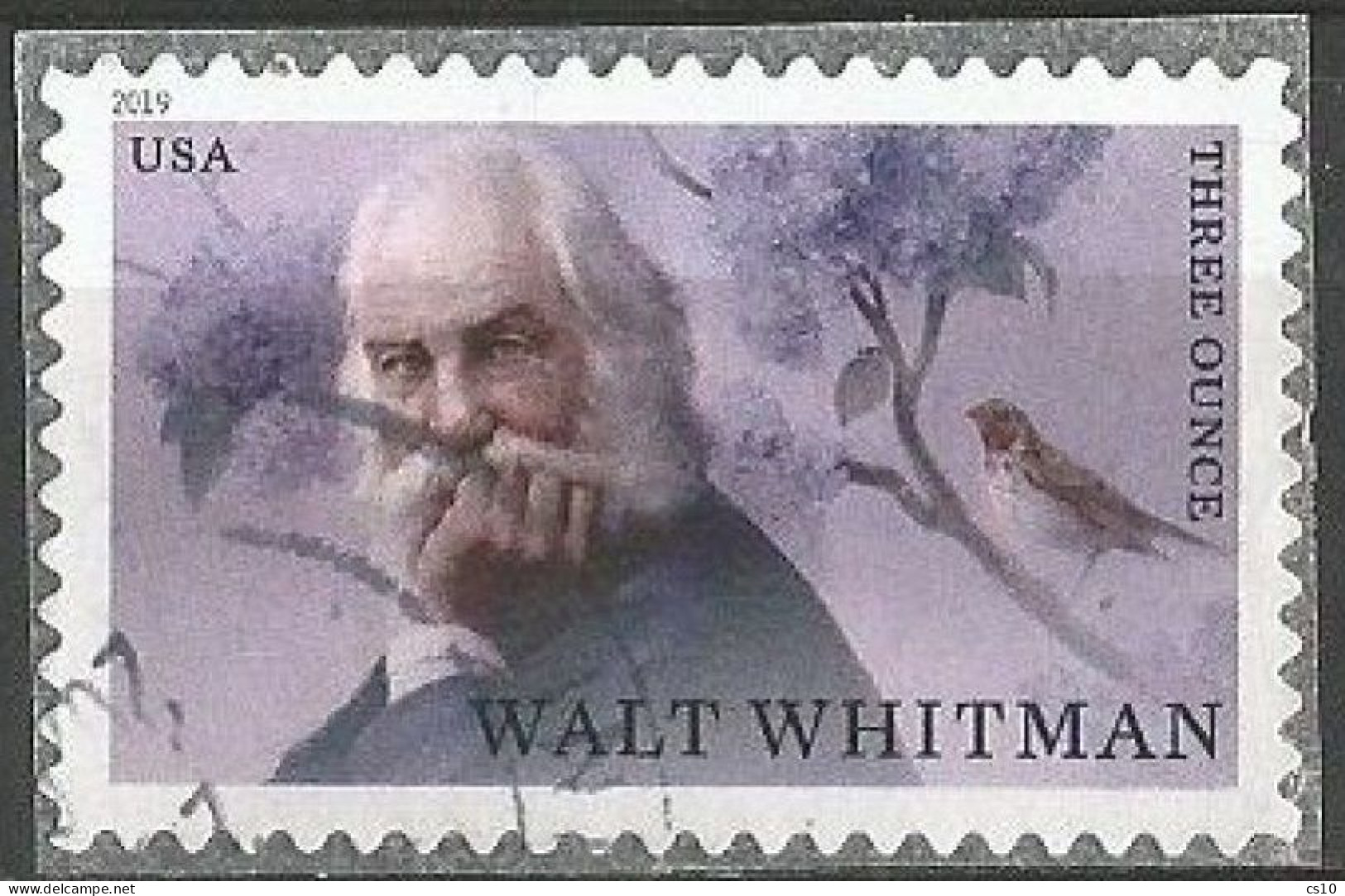 USA 2019 Walt Whitman 3 Ounce - SC.# 5414 - VFU Condition Round PMK - Usati