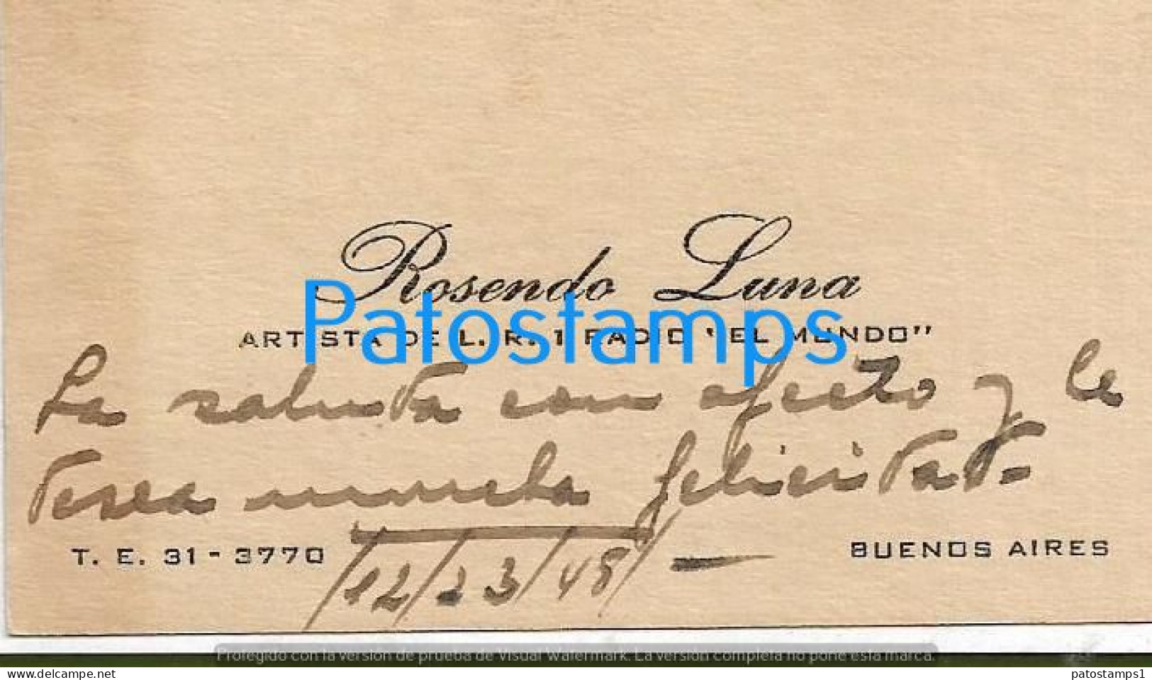 228301 ARTIST ROSENDO LUNA ARGENTINA SINGER TANGO AUTOGRAPH & TARJETA PERSONAL NO POSTAL POSTCARD - Otros & Sin Clasificación