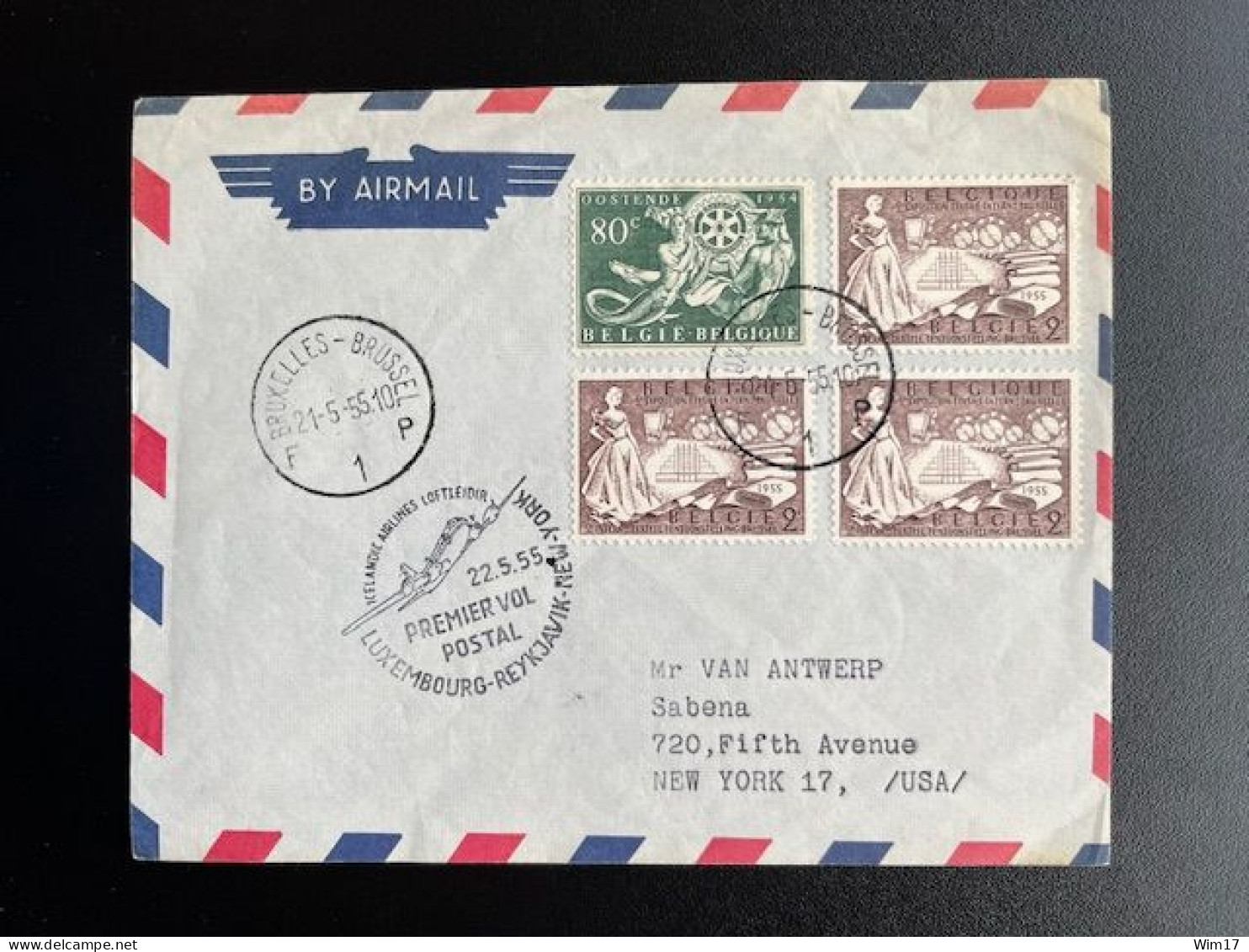 BELGIUM 1955 FIRST POSTAL FLIGHT LUXEMBOURG TO NEW YORK 22-05-1955 BELGIE BELGIQUE - Brieven En Documenten