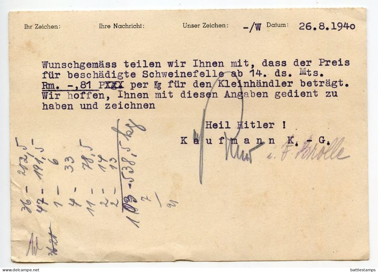 Germany 1940 Postcard; Mülheim (Ruhr) - Kaufmann K.-G. To Schiplage; 6pf. Meter With Slogan - Maschinenstempel (EMA)