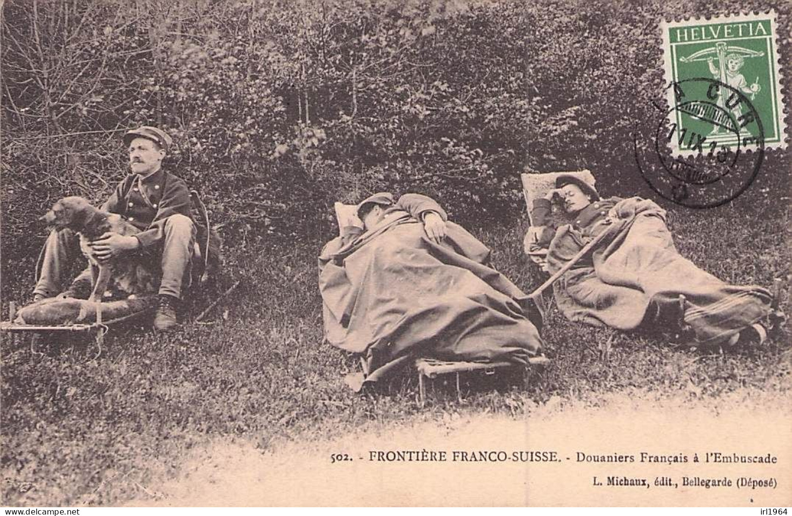 FRONTIERE FRANCO SUISSE DOUANIERS FRANCAIS A L'EMBUSCADE 1913 - Dogana