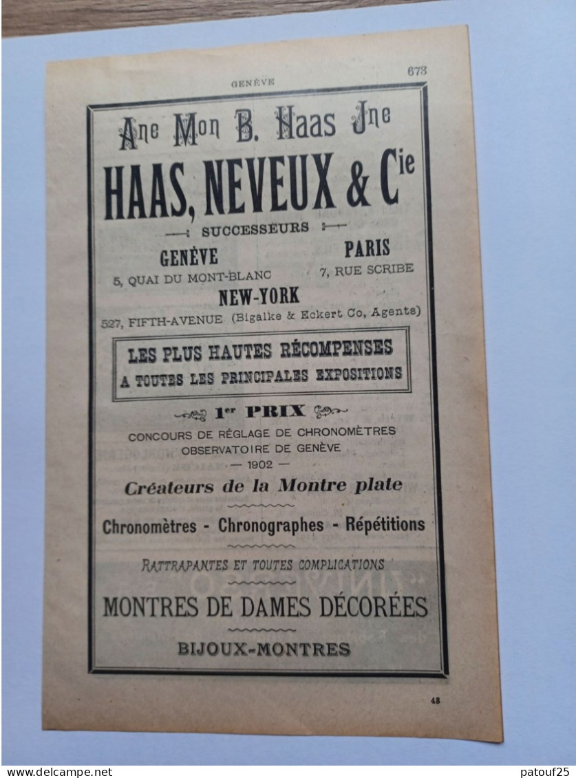 Ancienne Publicité Horlogerie HAAS NEVEUX ET CIE GENEVE Suisse 1914 - Zwitserland