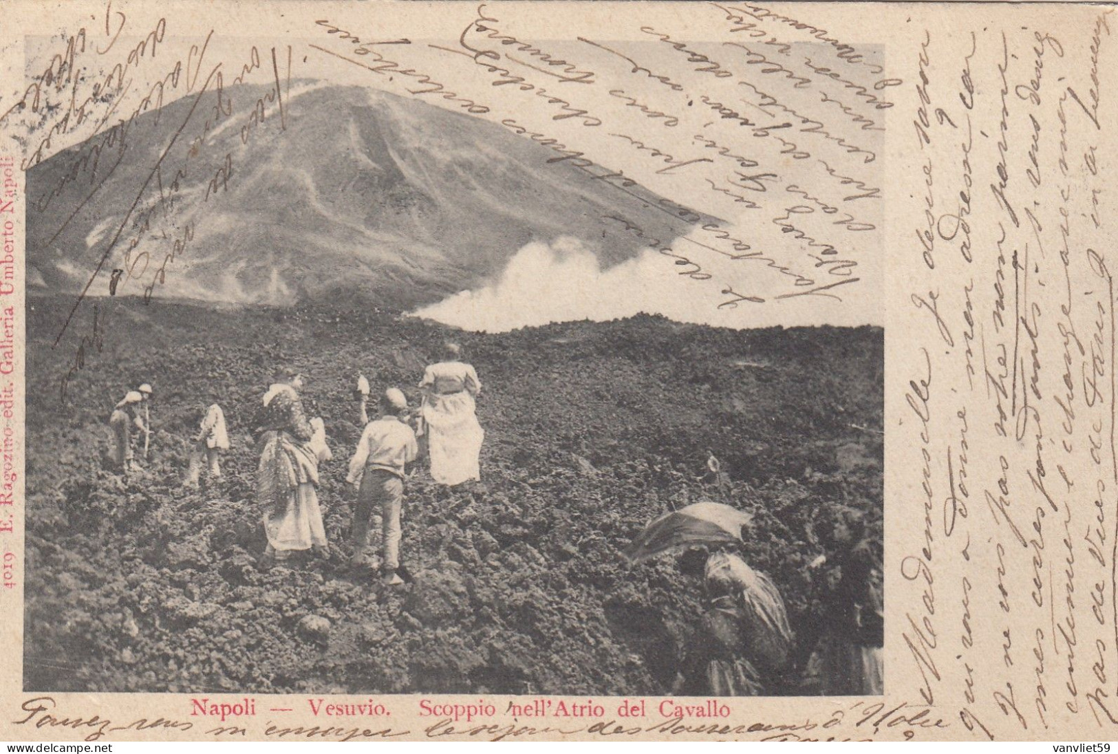 NAPOLI-ERUZIONE VESUVIO 1906-SCOPPIO NELL'ATRIO DEL CAVALLO- CARTOLINA VIAGGIATA NEL 1907 -RETRO INDIVISO - Napoli (Napels)