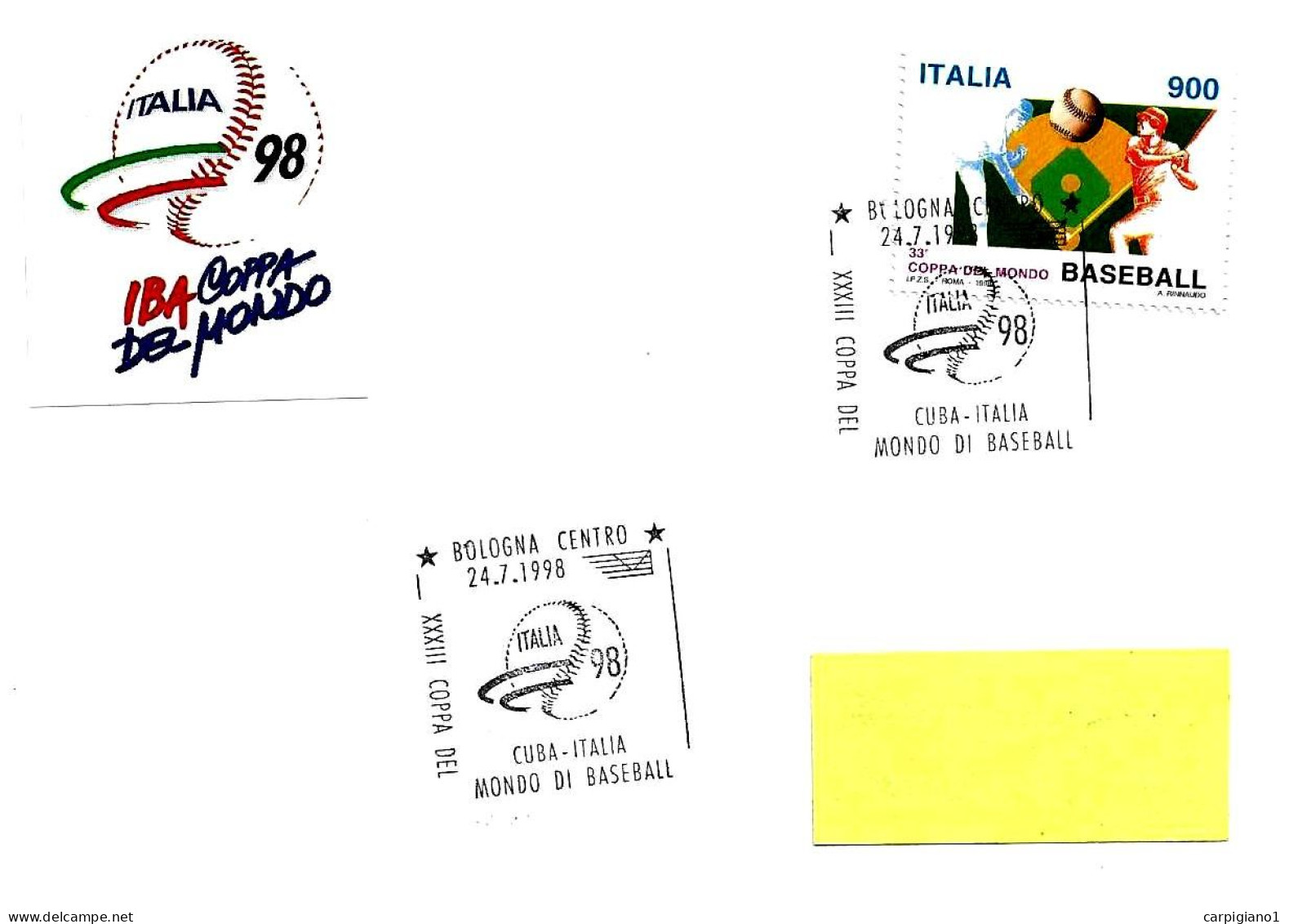 ITALIA ITALY- 1998 BOLOGNA XXXIII Coppa Mondo Italia 98 Baseball Partita CUBA-ITALIA + Adesivo Su Busta Viaggiata -11234 - 1991-00: Poststempel