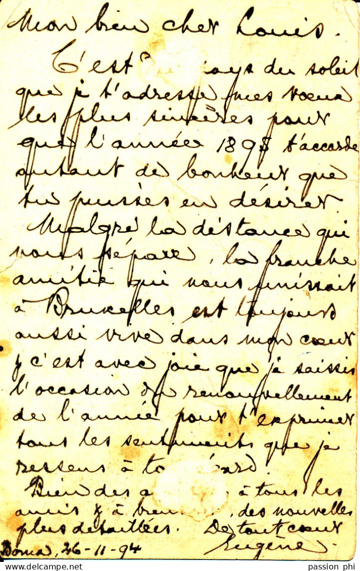 BELGIAN CONGO  PS SBEP 7e USED FROM BOMA 02.11.1894 TO BRUSSELS - Postwaardestukken