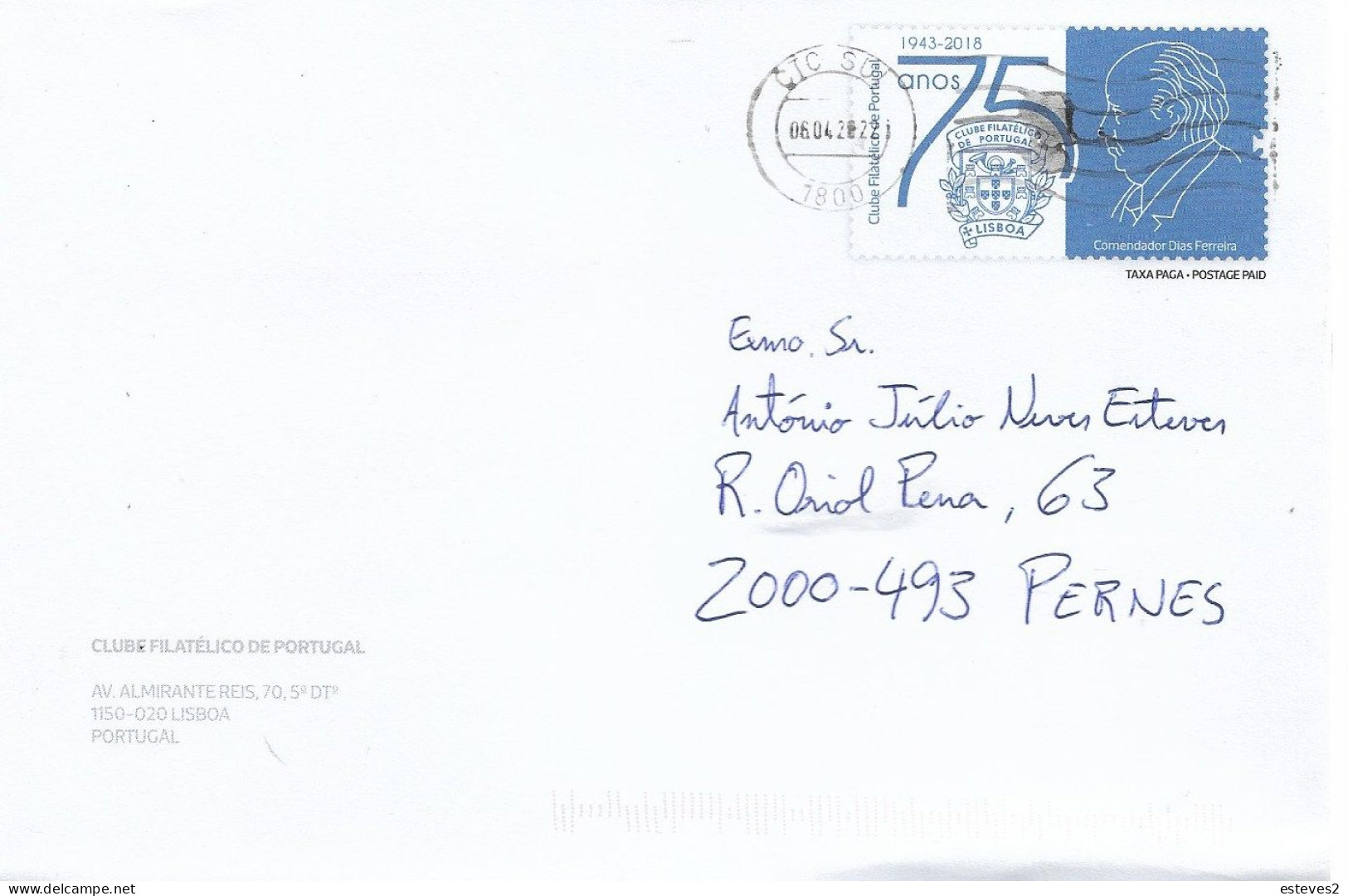 Stationery Envelope , 75 Years Of Clube Filatélico De Portugal , Comendador Dias Ferreira - Postal Stationery