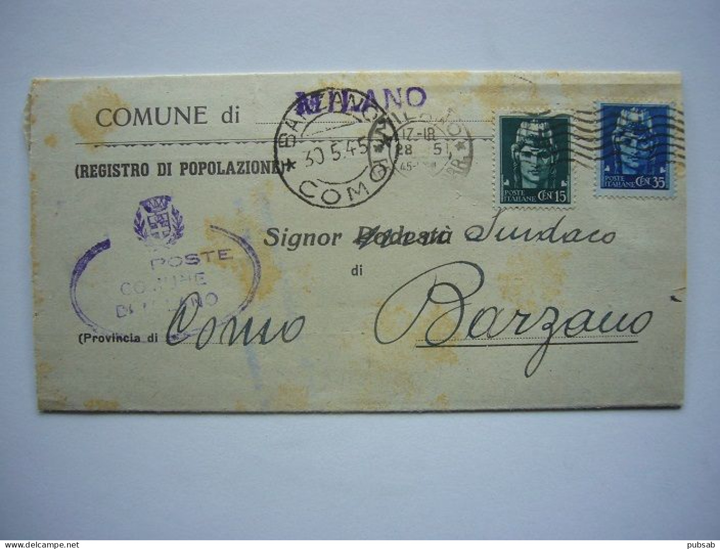 Letter From Milano To Bargano / May 28, 1945 / Arrival Bargano Dec 30, 1945 - Emisiones Locales/autónomas