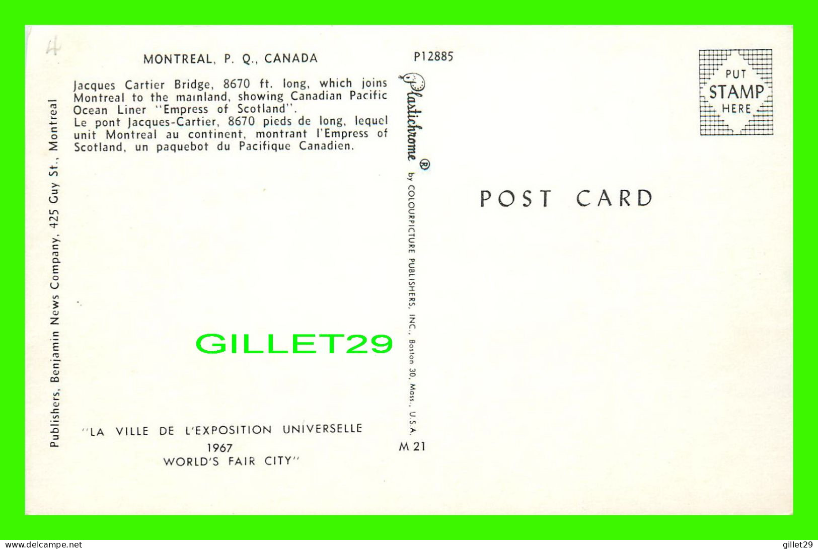 SHIP, BATEAU " EMPRESS OF SCOTLAND " - SOUS LE PONT JACQUES CARTIER, Montréal, QUÉBEC - 1967 WORLD'S FAIT CITY - - Passagiersschepen